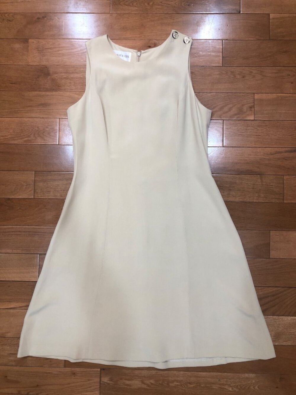 Jones New York Silk Beige Sleeveless A-Line Dress Size 10 Polished Professional - Picture 2 of 8
